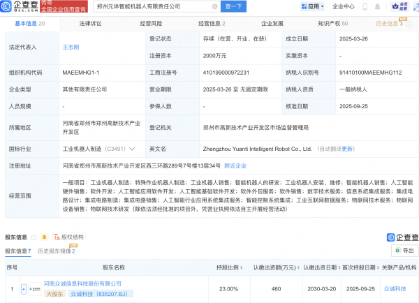 股票配资分析 众诚科技入股元体智能机器人公司